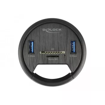 DeLOCK 64152 hub USB 3.2 Gen 1, 2 porte, con lettore di schede SD/microSD