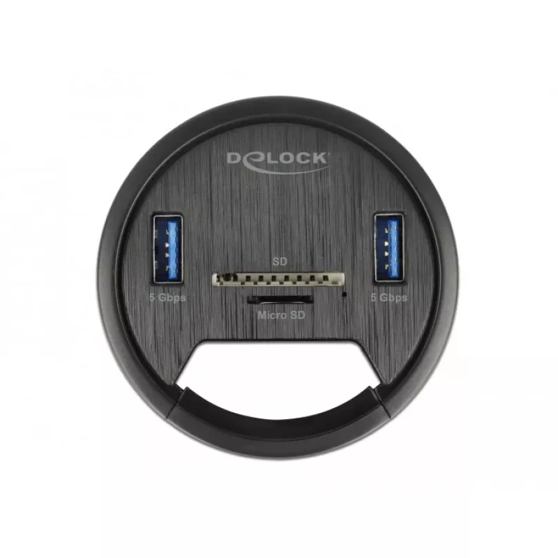 DeLOCK 64152 hub USB 3.2 Gen 1, 2 porte, con lettore di schede SD/microSD