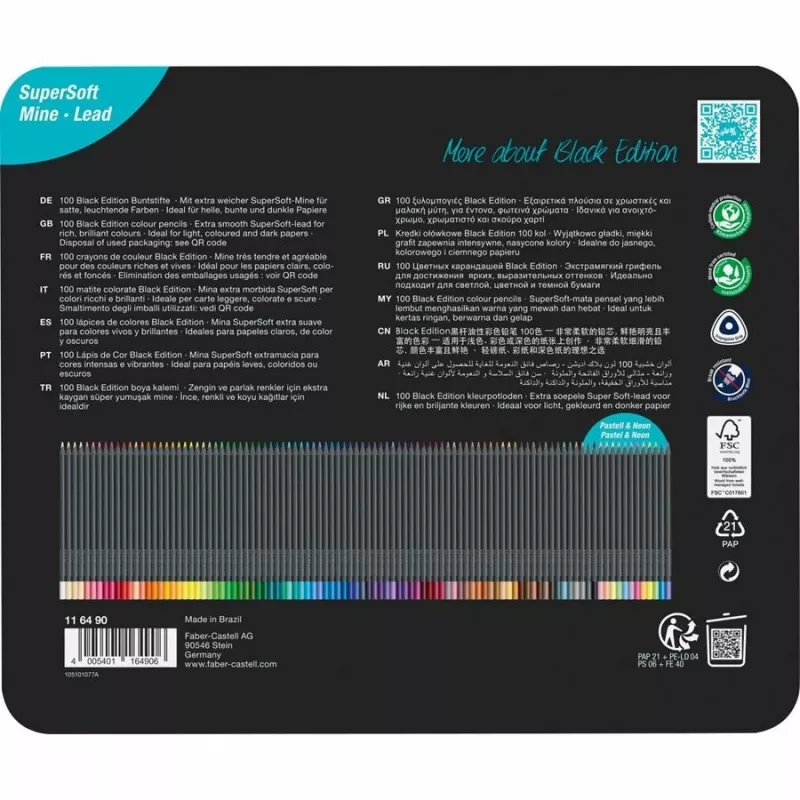 Faber-Castell Black Edition matite colorate, 100 pz. in scatola di metallo (116490)