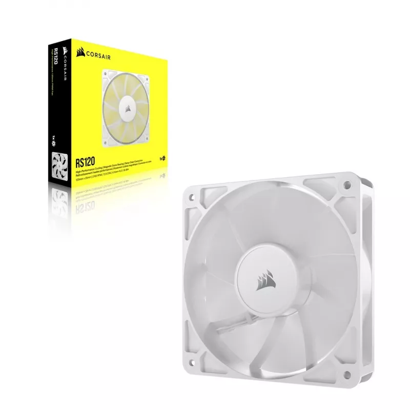 Corsair RS120 CO-9050192-WW ventola PWM per case da 120 mm, 420–2100 RPM, confezione singola, bianca