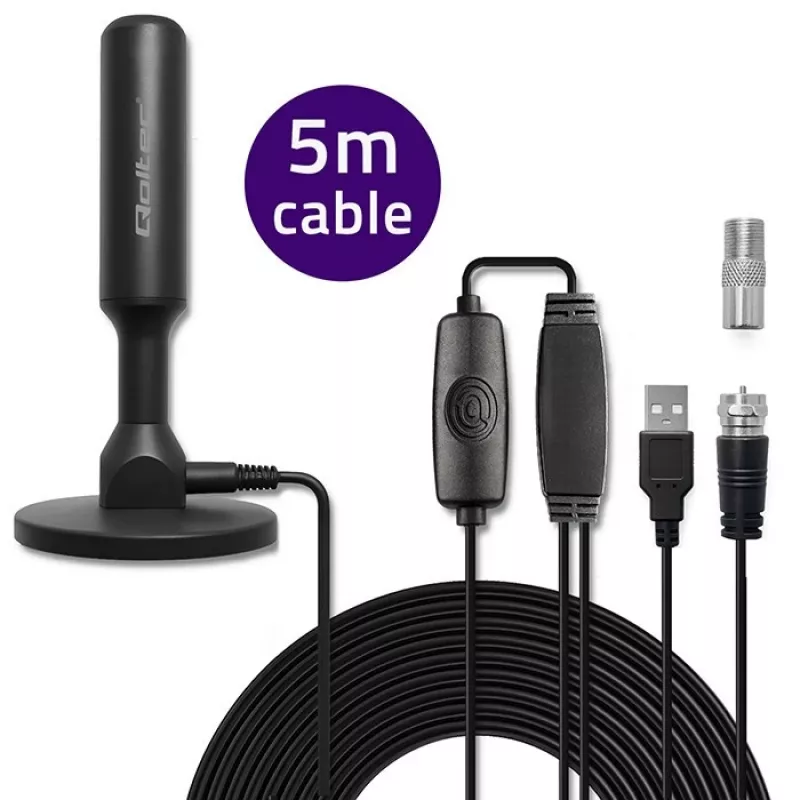 Antenna TV QOLTEC DVB-T2 28 dBi con amplificatore di segnale, ricezione interna/esterna