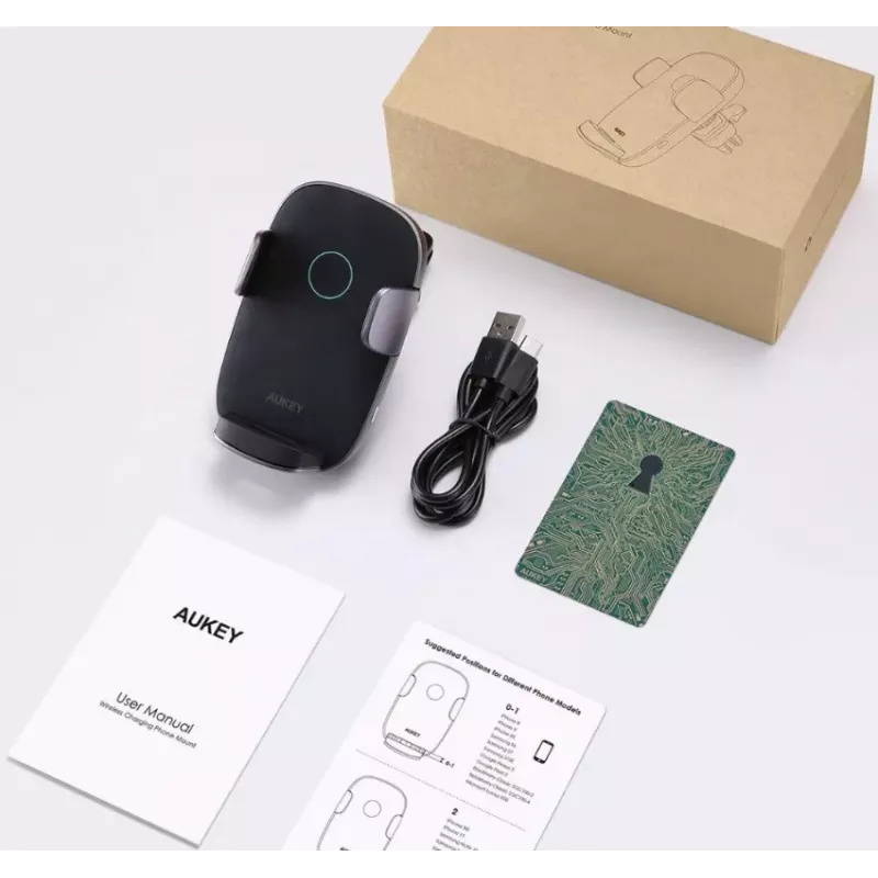 Supporto di ricarica wireless per auto Aukey HD-C52 — supporto auto compatibile Qi con angolo regolabile e ricarica wireless