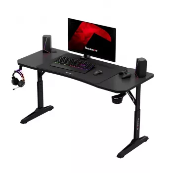 Scrivania da gaming huzaro Hero 3.6 — rettangolare 1400×600 mm, regolabile in altezza 560–790 mm, nero, gambe a H, piano da 15 mm