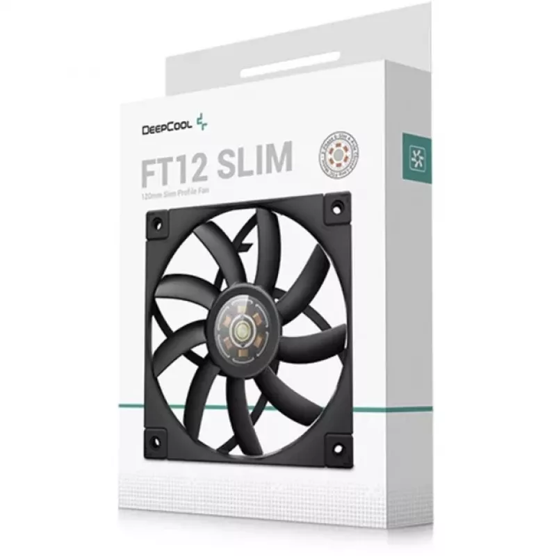 Ventola per case slim PWM da 120 mm DeepCool FT12 slim – nera, design low-profile, controllo PWM