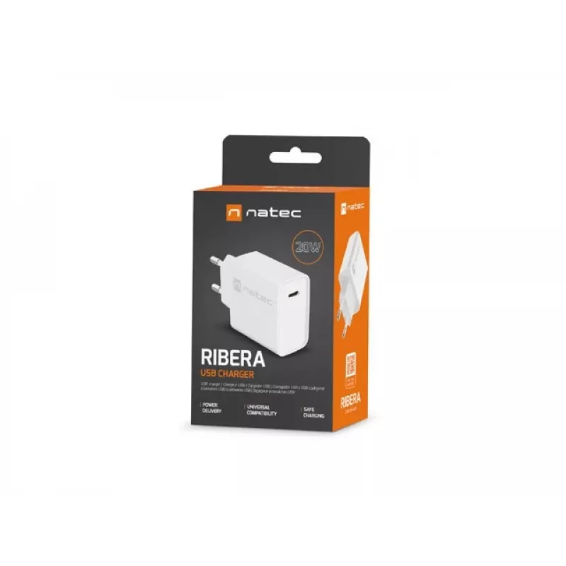 Caricabatterie rapido USB-C da interni NATEC RIBERA 12V 20W Quick Charge 3.0 bianco