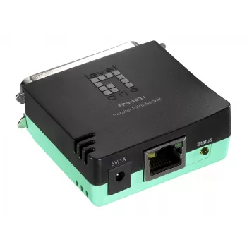 LevelOne print server parallelo, nero, verde, attività, link, alimentazione, stato, Taiwan, Ethernet LAN, IEEE 802.3, IEEE 802.3u, 10,100 Mbit/s