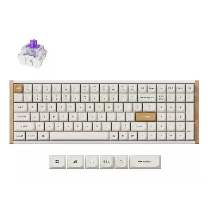 Tastiera meccanica Keychron K4 HE 96% QWERTY — USB, RF Wireless e Bluetooth, 100 tasti, RGB, bianco/legno