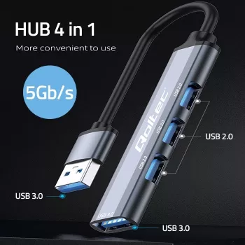 Hub USB QOLTEC 53793 — ingresso USB 3.0, 3× porte USB 2.0