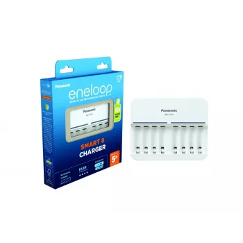 Caricabatterie da interno Panasonic BQ-CC63 — carica 8 AA/AAA, 100–240 V, bianco