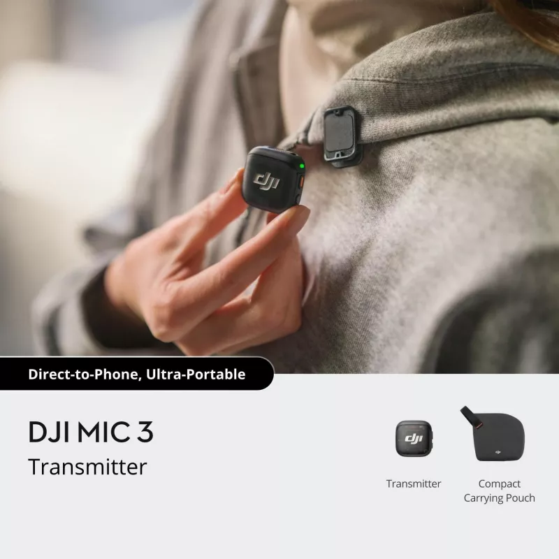 Trasmettitore bodypack wireless DJI MIC 3 – trasmettitore microfonico portatile compatto, nero/grigio