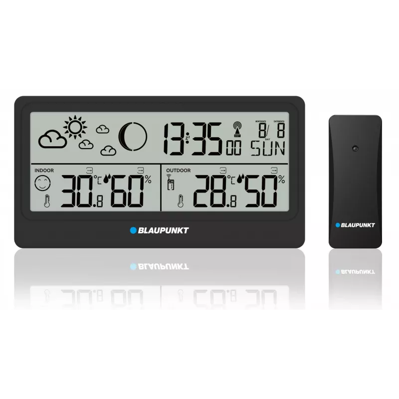 Stazione meteo BLAUPUNKT WS20BK — display per temperatura e umidità interna/esterna, nero, 1 sensore, LCD, a batteria