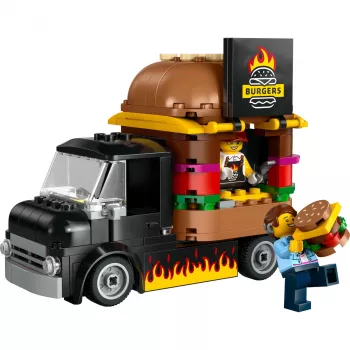 LEGO City Camion hamburger food truck giocattolo per ragazzi e ragazze da 5 anni, veicolo da costruzione, set cucina con minifigure venditore e accessori