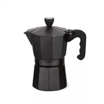 Caffettiera moka Maestro MR-1666-3-Nero, macchina per caffè manuale in alluminio per 3 tazze, 150 ml, nero