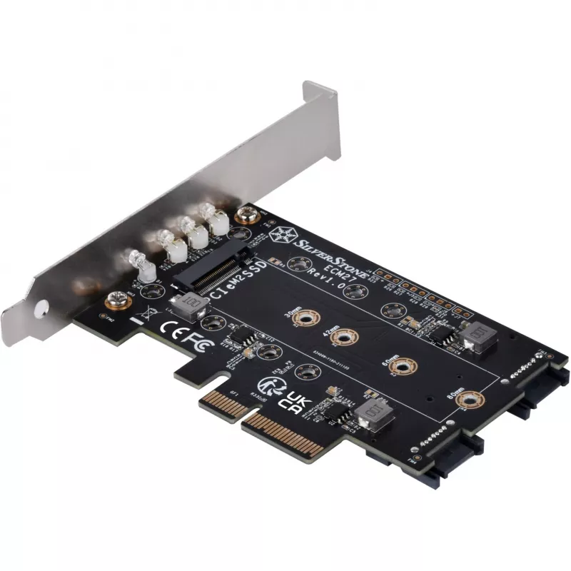 Silverstone SST-ECM27 scheda adattatore M.2/SATA, PCIe 4.0, 1x M-Key, 2x SATA 6G - Low Profile