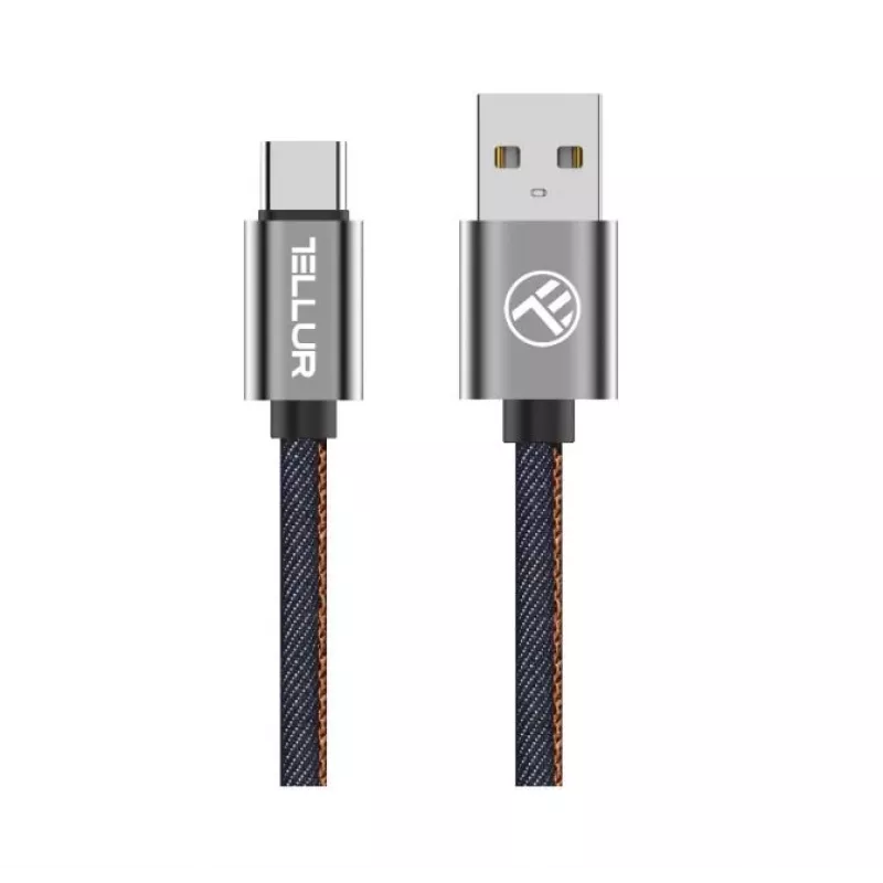 Cavo dati USB Tellur USB a Type-C 1 m denim, cavo intrecciato da 1 m per ricarica e trasferimento dati