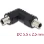 Adattatore connettore DC cavo DELOCK 5,5 x 2,5 mm femmina-femmina con ghiera filettata, 90° angolare, nero
