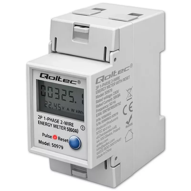 Contatore di energia QOLTEC monofase per guida DIN 230V (MPN 50979)