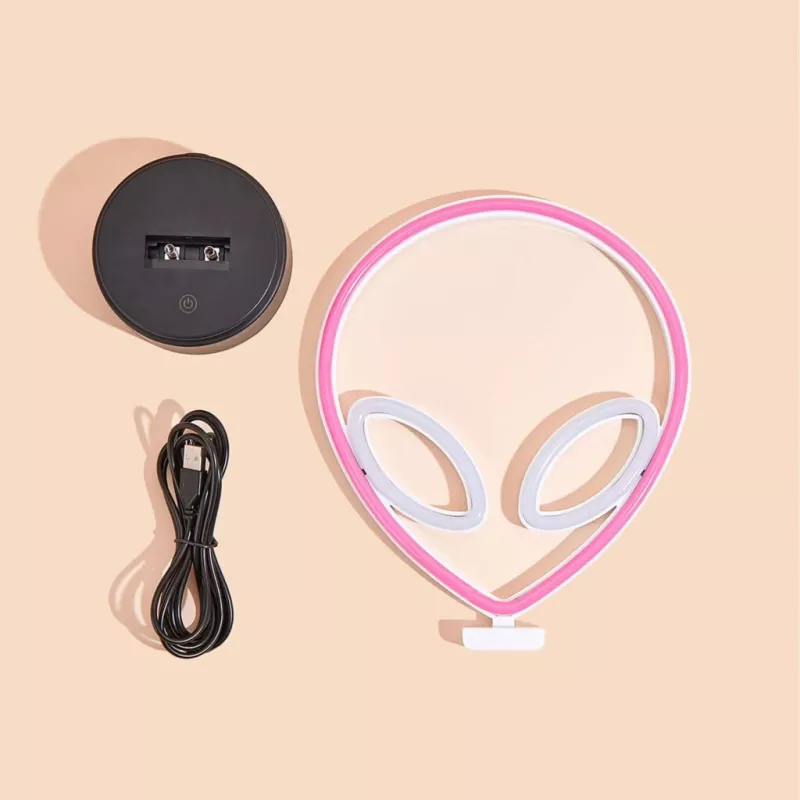 Lampada da tavolo MANTA SNL86PK Style Neon Lights UFO rosa – lampada neon decorativa rosa