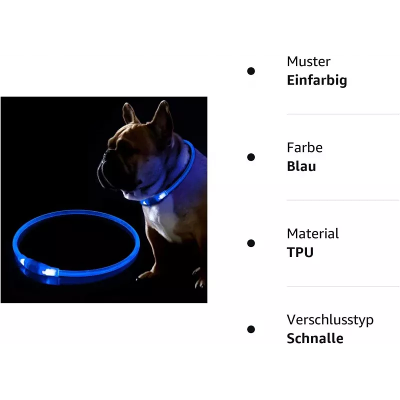 Collare LED KABB blu per cani e gatti – ricaricabile, collare di sicurezza regolabile con illuminazione