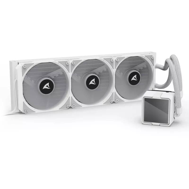 Dissipatore a liquido per CPU All-in-One Sharkoon S100 ARGB bianco – radiatore da 360 mm, effetto Infinity Mirror