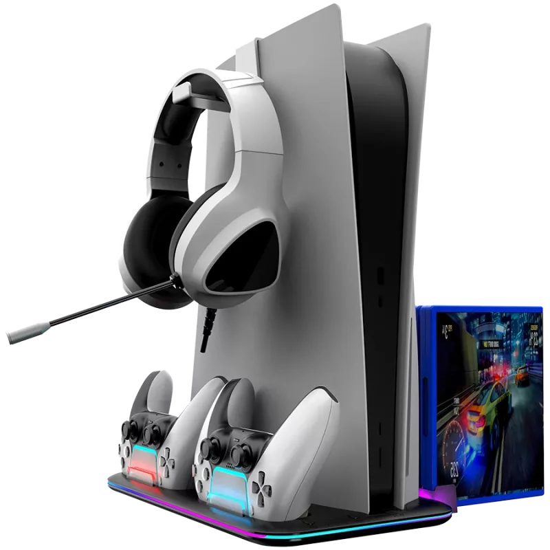 Supporto di raffreddamento CANYON CS-51 RGB per PS5 slim nero con doppia stazione di ricarica per controller