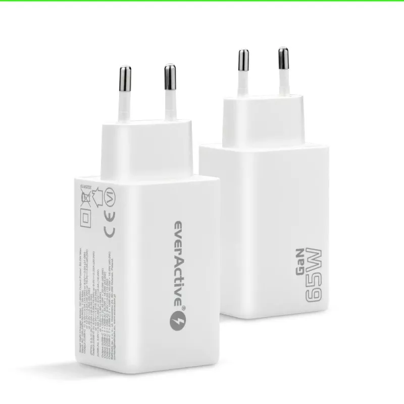 Caricabatterie everActive SQ-655Q 65W, 1×USB-A + 2×USB-C ricarica rapida