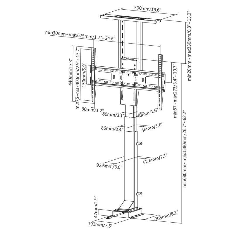 Maclean MC-866 supporto TV elettrico a scomparsa per 37-65 pollici (94-165,1 cm), telecomando, VESA fino a 600×400, max 50 kg, nero