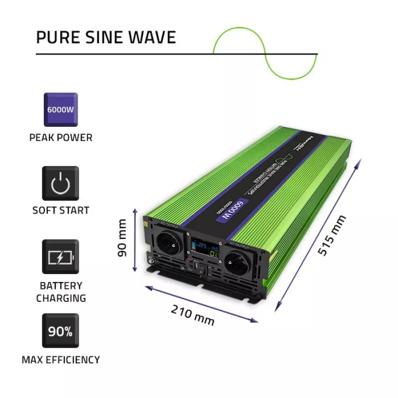 Inverter per auto Qoltec Monolith 6000 W Verde 12 V