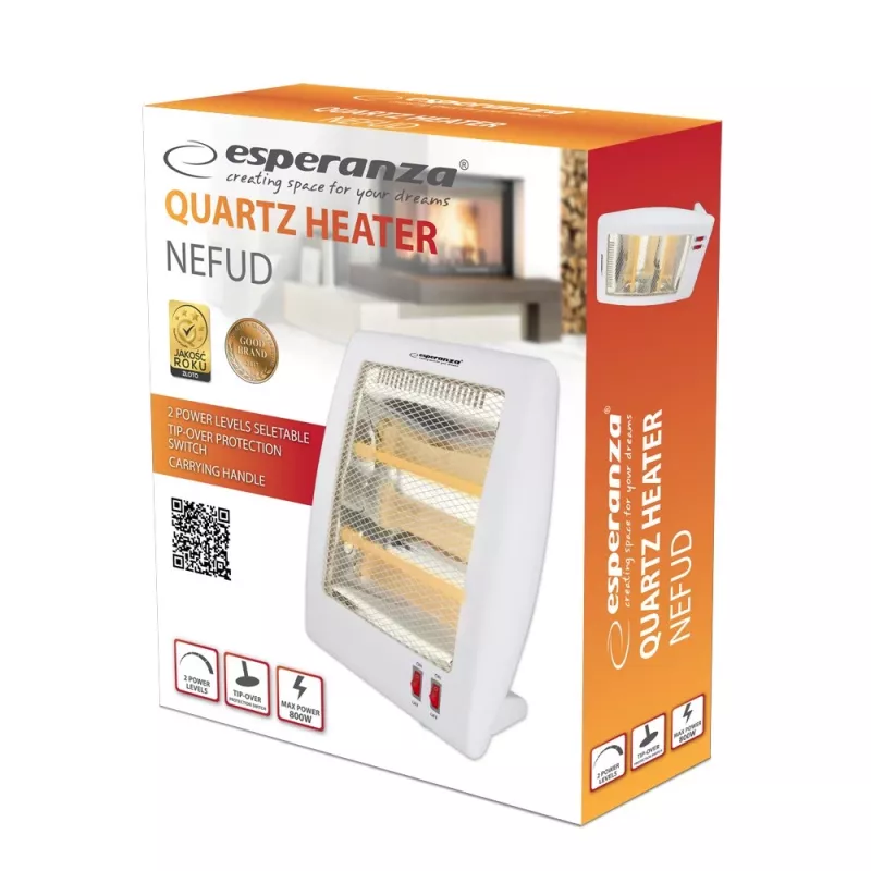 Termoventilatore elettrico al quarzo ESPERANZA EHH010 400W/800W, bianco, cavo 1,2 m, tasti, termostato regolabile