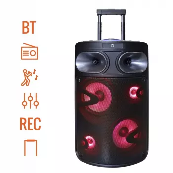 Altoparlante karaoke Bluetooth portatile MANTA SPK0803B140 140W, a batteria, MIC/USB/microSD, FM, equalizzatore, ruote
