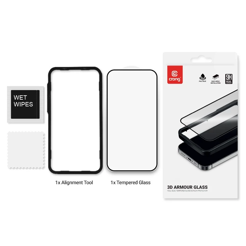 Pellicola protettiva in vetro temperato Crong 9H Full Glue per iPhone 16/15