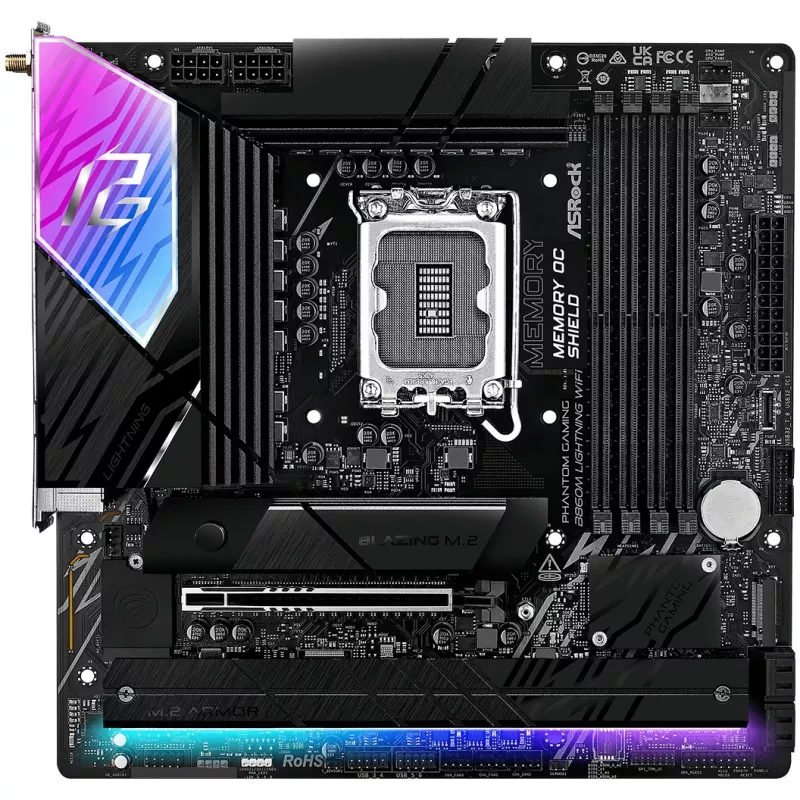 Scheda madre ASRock B860M Lightning WiFi — Intel B860, LGA1851, microATX, DDR5, 4 DIMM, Wi‑Fi 6E, 2.5Gb LAN, Thunderbolt 4