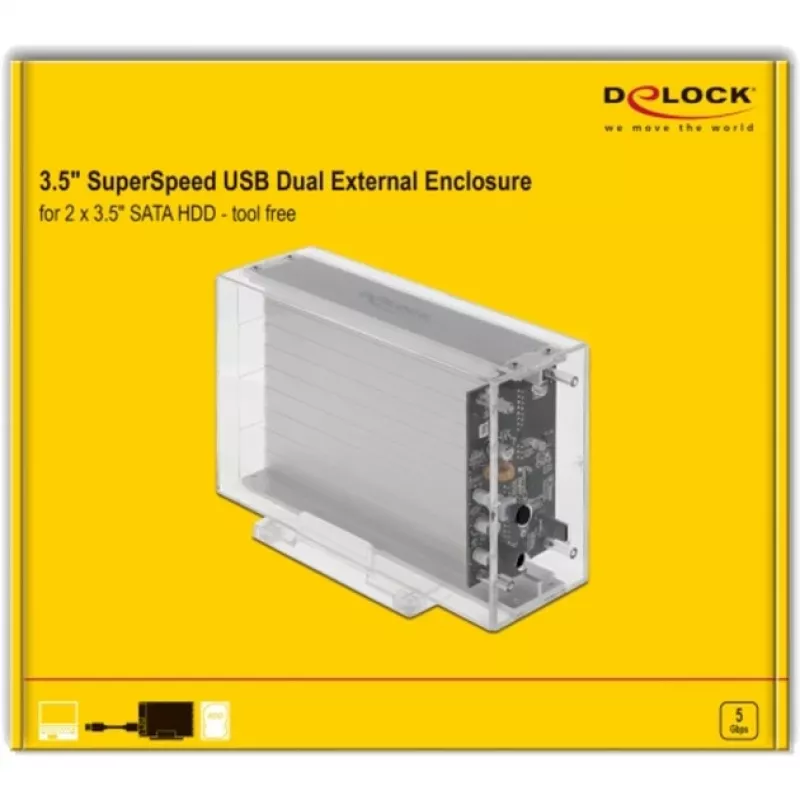 Case per HDD/SSD DeLOCK 42624 trasparente 2,5/3,5