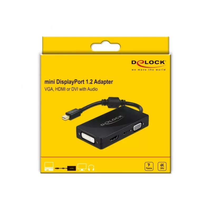 DeLOCK Mini DisplayPort 1.2 a VGA HDMI DVI audio 4K passivo nero