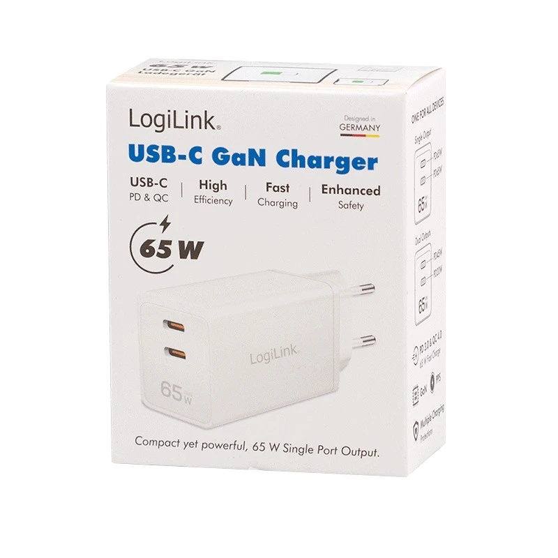 Adattatore presa USB doppio 65W, 2xUSB-C, bianco