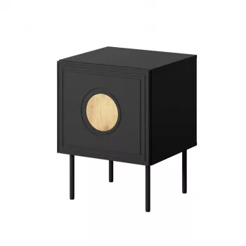 Set comodini 2 pz. cama meble PALAZZO 44,5×40×59 cm nero e rovere craft — 1 anta, laminato opaco, gambe in metallo