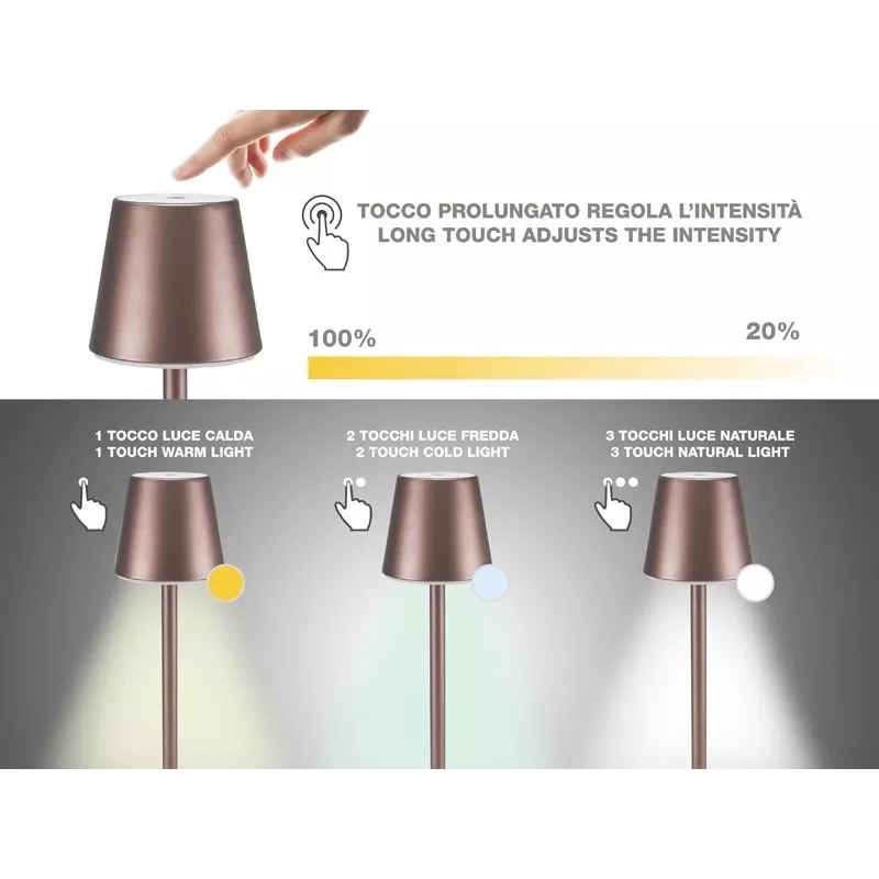 Lampada da tavolo ricaricabile Beper P201UTP103, interruttore touch, 2 W