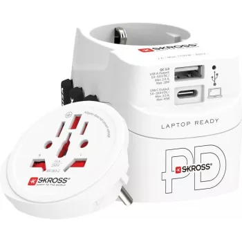 Adattatore di rete da viaggio SKROSS 1.302474 per prese EU/FR/USA/UK/AU, 100–250 V AC, 7 A, USB 45 W