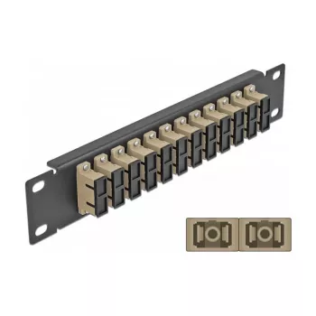 Patch panel fibra ottica DeLOCK 10 pollici 12 porte SC duplex beige 1U nero