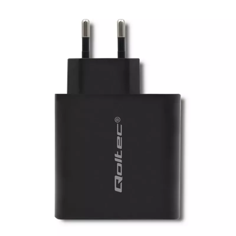 Qoltec 51716 caricabatterie da parete 63 W, USB-C PD + USB QC 3.0, 5-20 V 1,5-3 A, nero