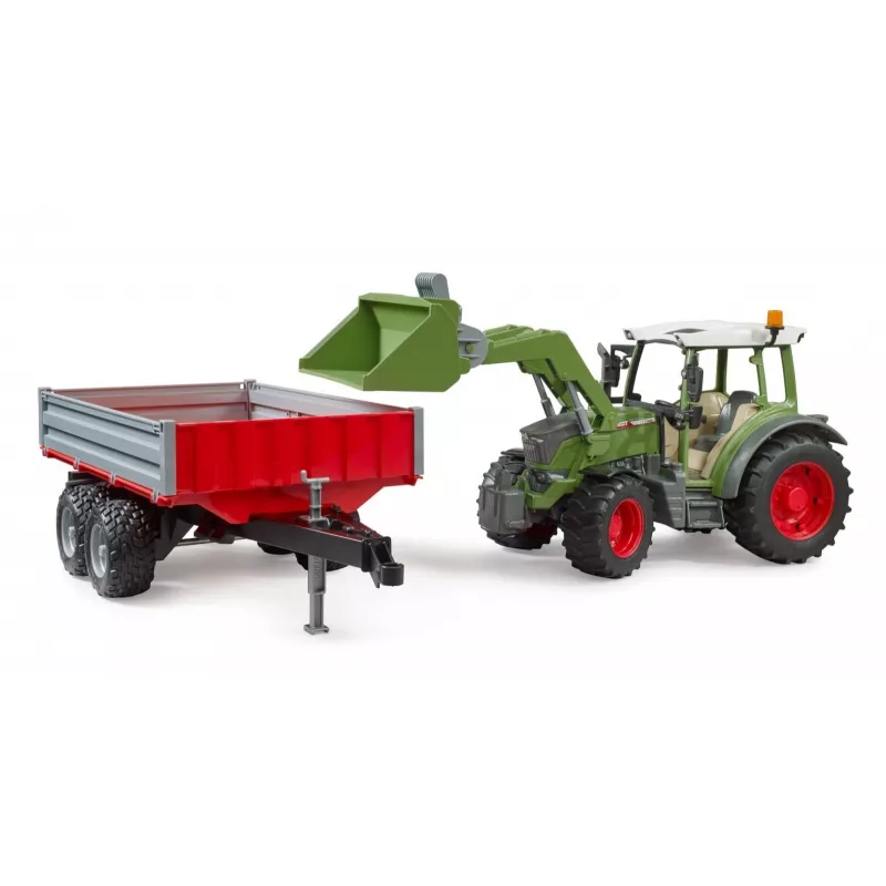Trattore giocattolo BRUDER Fendt Vario 211 con caricatore frontale e rimorchio laterale