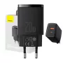 Caricabatterie rapido USB da interno Baseus CCXJ-B01 – 2 porte (USB-C PD 20W + USB-A QC3.0 18W), 100–240 V, nero