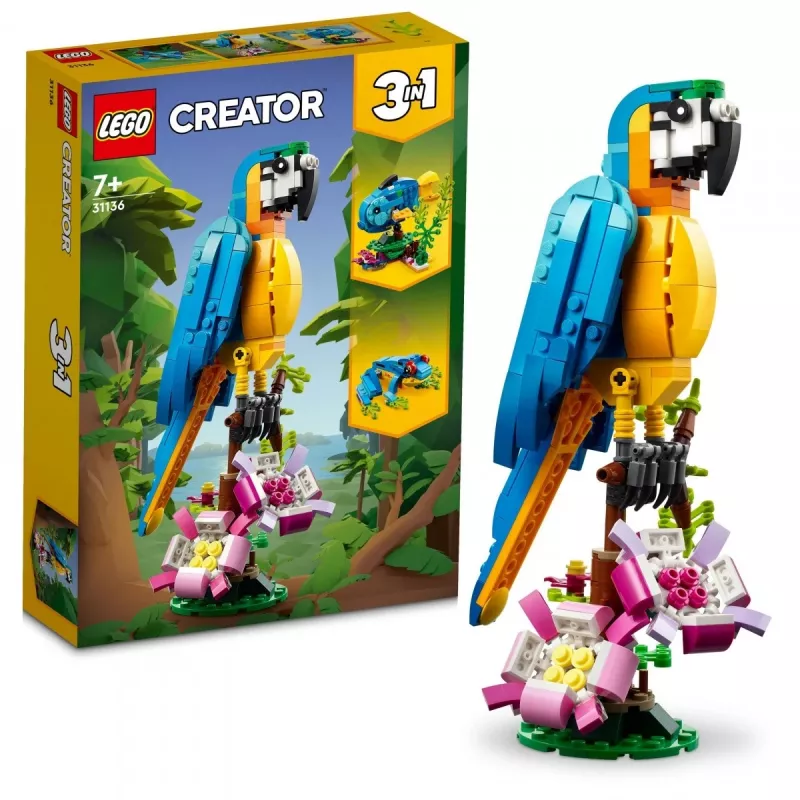 LEGO set da costruzione Pappagallo esotico 31136 — modello da esposizione Creator, 253 pezzi, 220×120×110 mm