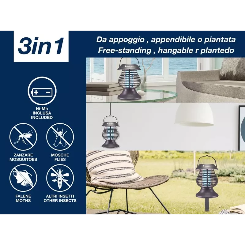 Beper P206ZAN111 lanterna solare acchiappainsetti, lampada UV-A