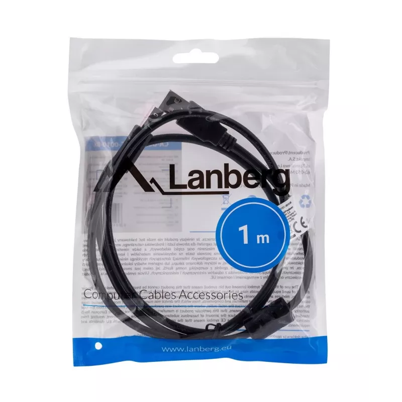 Lanberg CA-USBA-11CC-0010-BK cavo USB 1 m 2.0 USB B nero