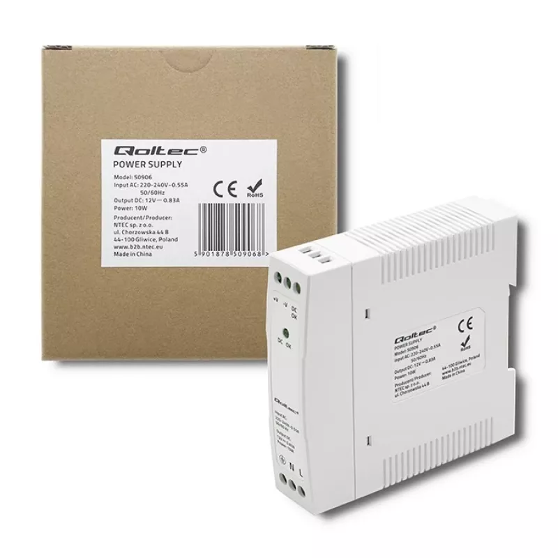 Alimentatore per guida DIN 10W, 12V, 0.83A, sottile
