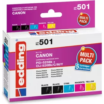 edding cartucce d'inchiostro EDD-501 2x nero, ciano, magenta, giallo compatibili con Canon PGI-525 BK,