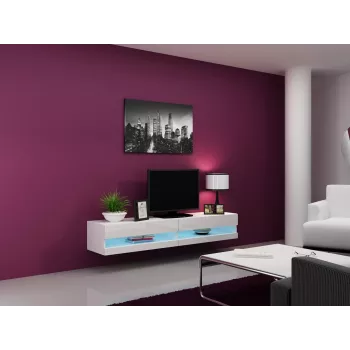 Supporto TV cama meble VIGO NEW 30/180/40, piano superiore bianco lucido, truciolare, 1800×400×300 mm