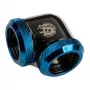 Adattatore Bitspower 90° 16mm AD su 16mm AD per tubo rigido, nero lucido/blu