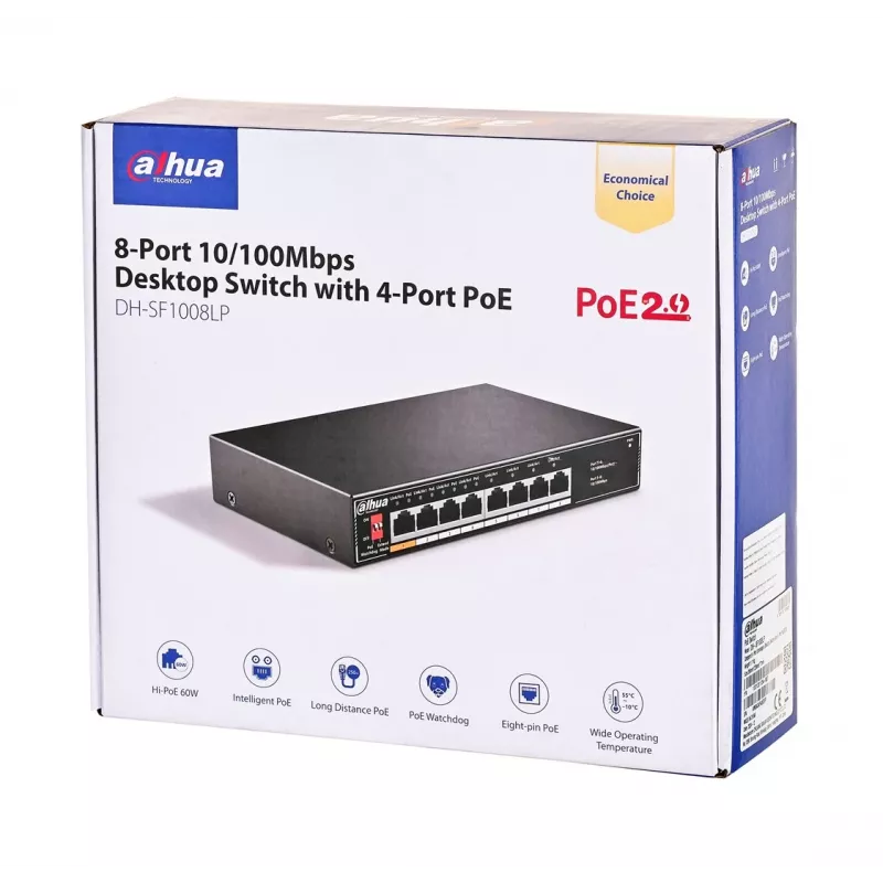 Dahua Technology PoE SF1008LP switch non gestito L2 Fast Ethernet (10/100) Power over Ethernet (PoE) nero